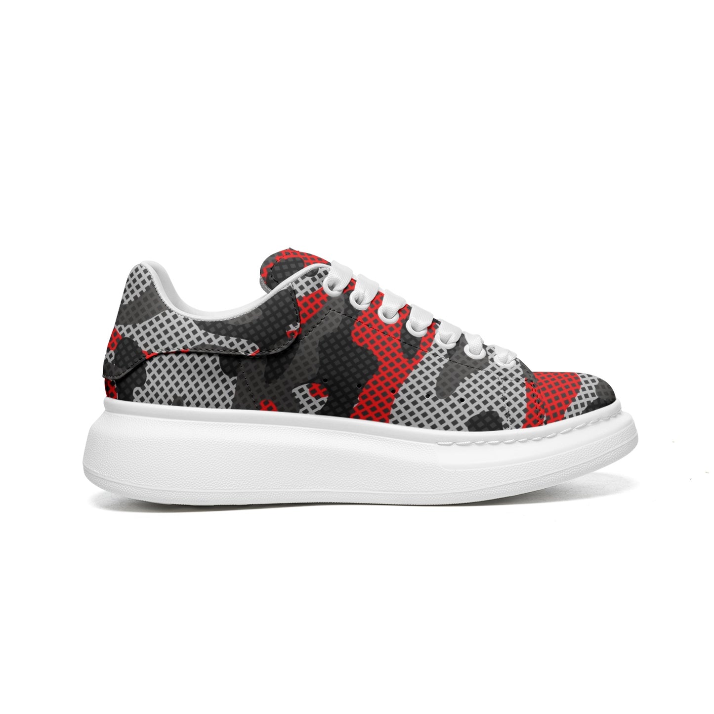 Oversized McQueen Sneakers | Red, Black, and Gray Pixel Camo