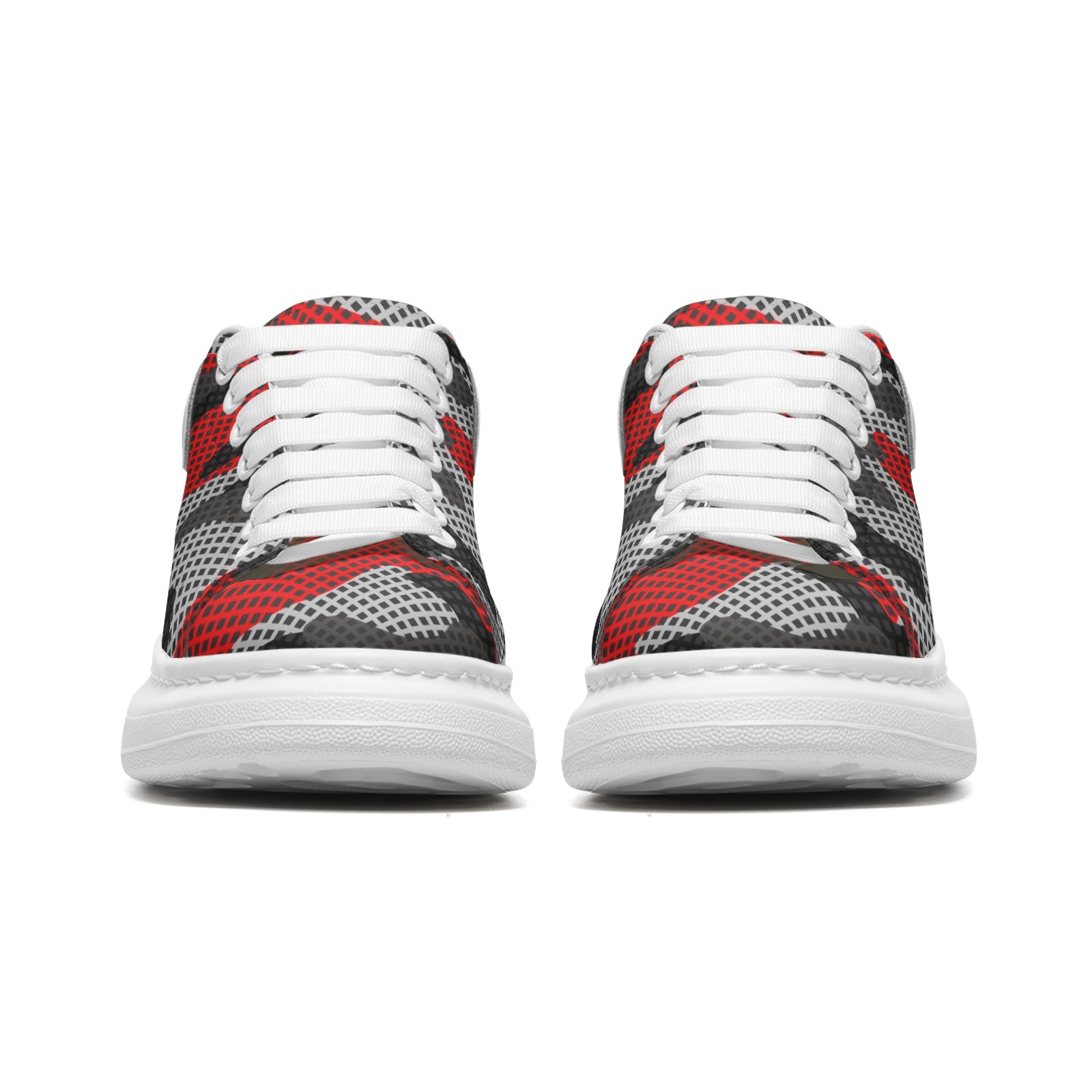 Oversized McQueen Sneakers | Red, Black, and Gray Pixel Camo