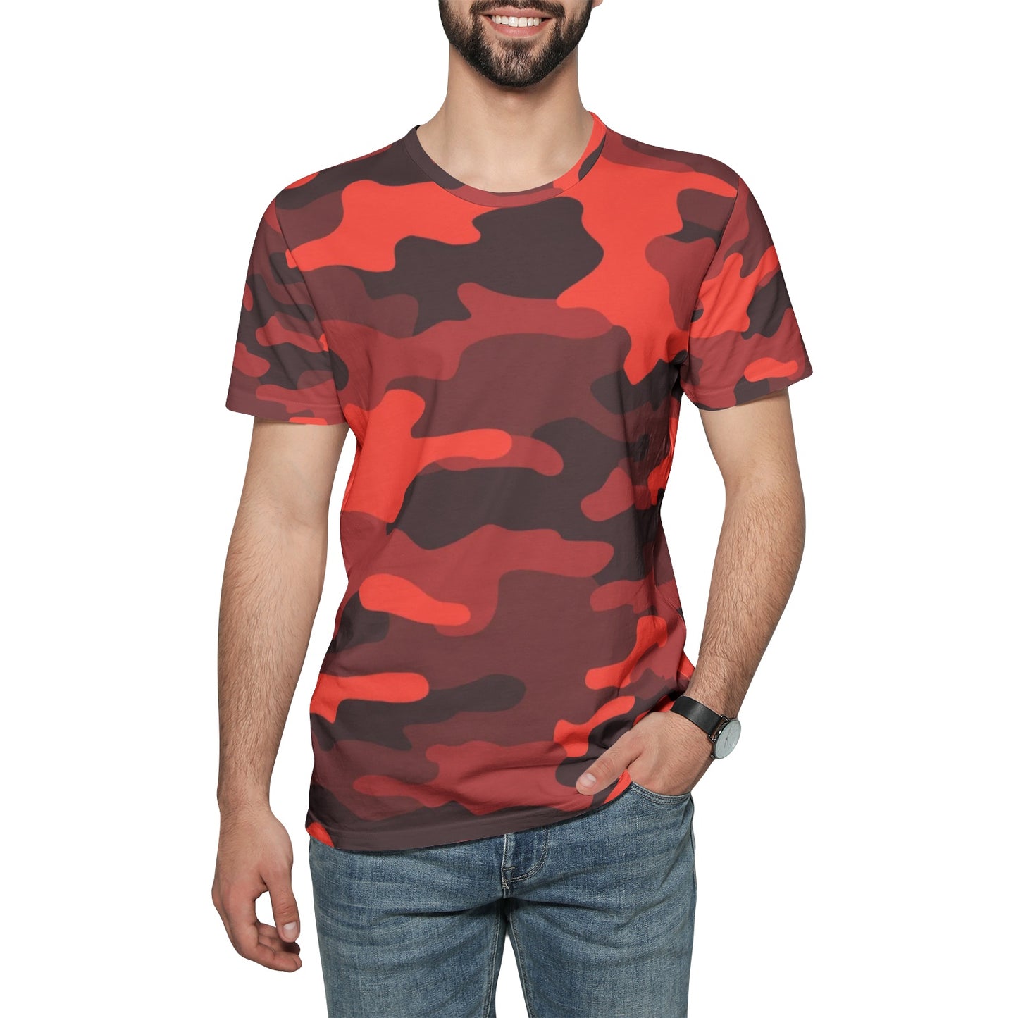 Camo T-shirt | Cotton | Unisex | Scarlet Red and Black