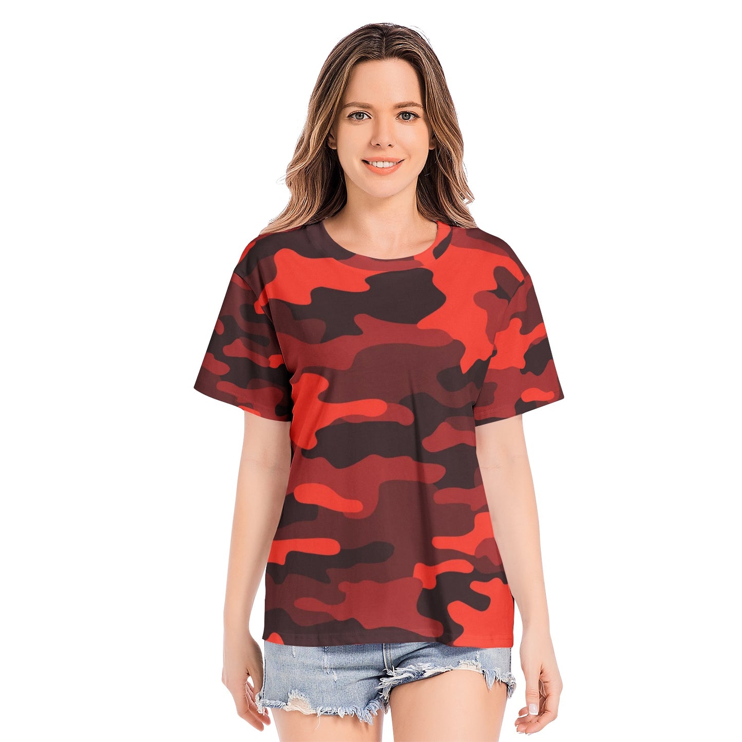 Camo T-shirt | Cotton | Unisex | Scarlet Red and Black