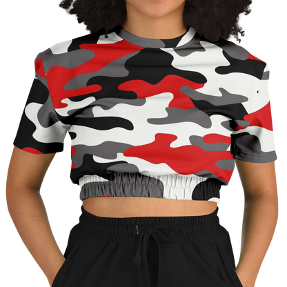 Camo Crop Top Sweatshirt | Red, Black & White Camouflage