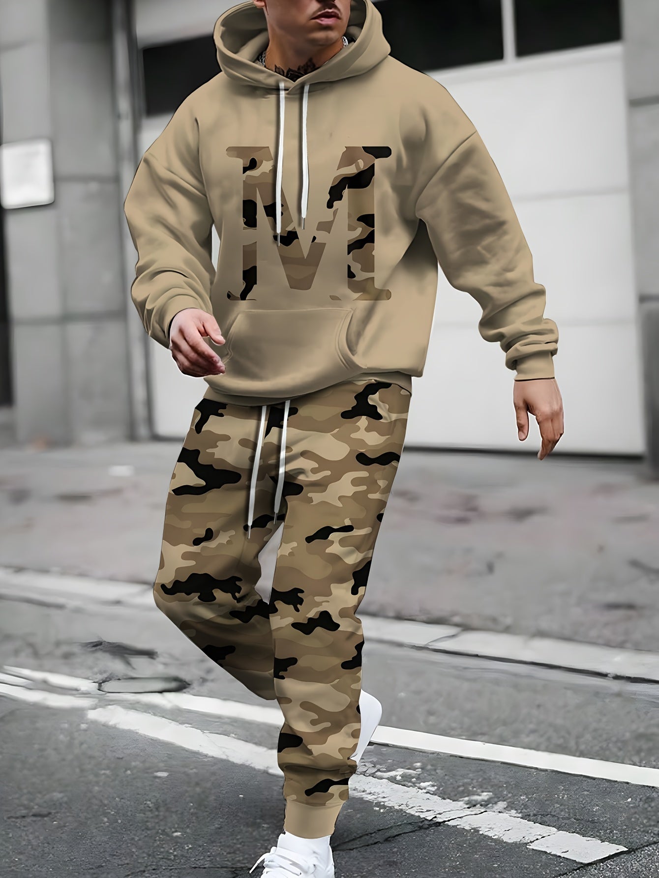 2pcs Plus Size Men'S Casual Set | Camo Hoodie and Joggers