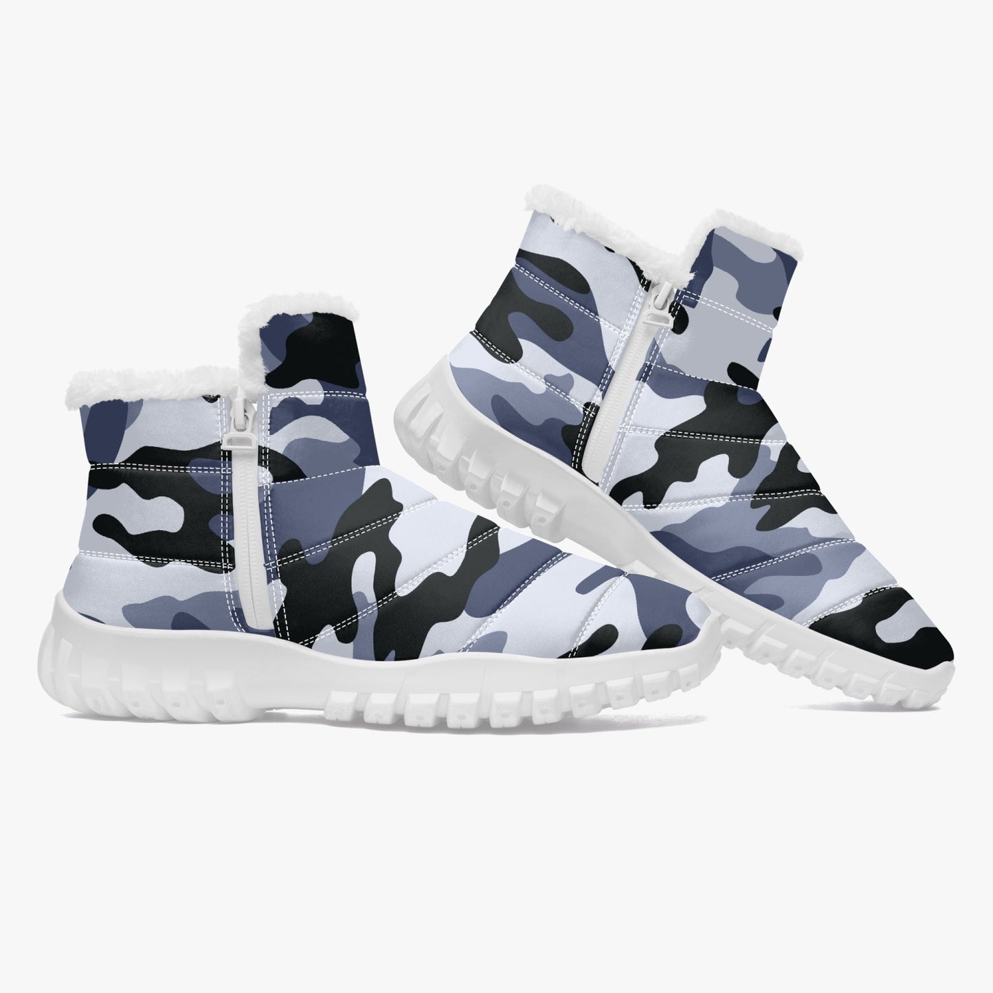 Camo Boots | Cotton-pad Fur Zipper Up | Light Blue