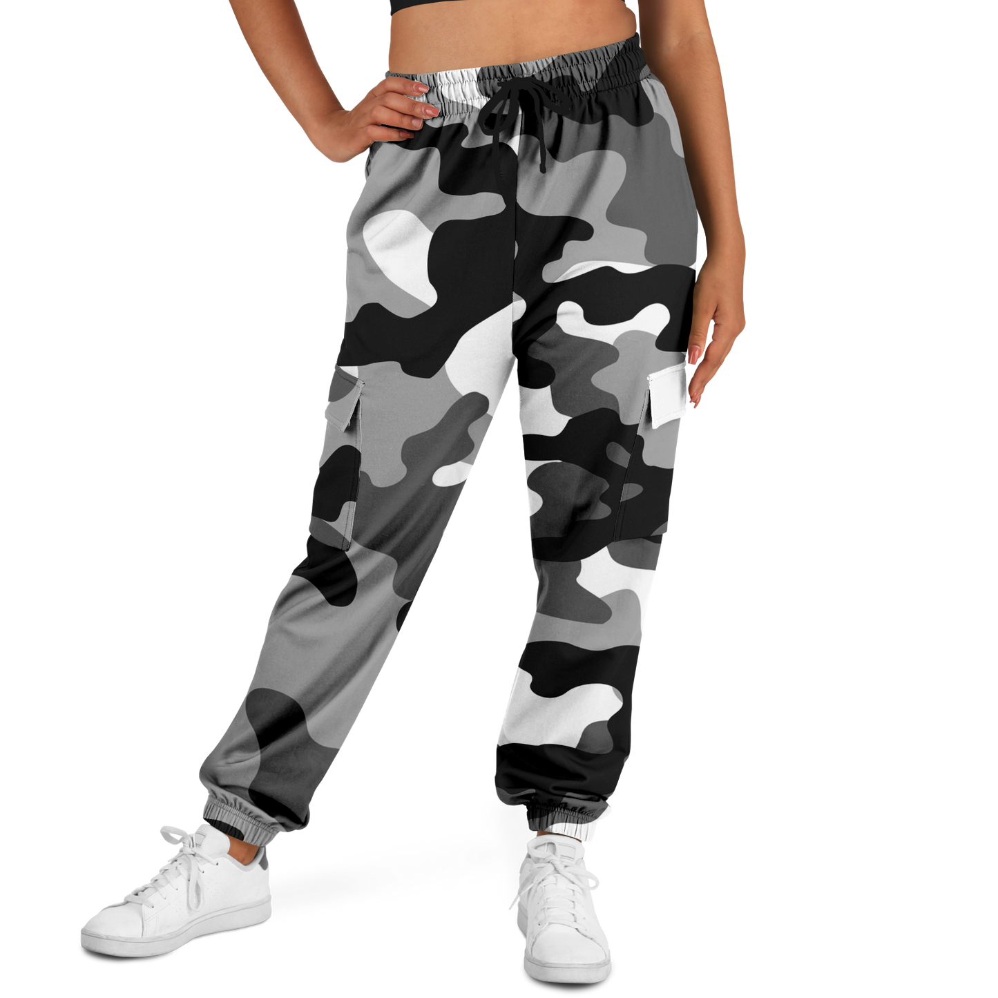 Camo Cargo Pants | Unisex | Black, White & Gray Camouflage