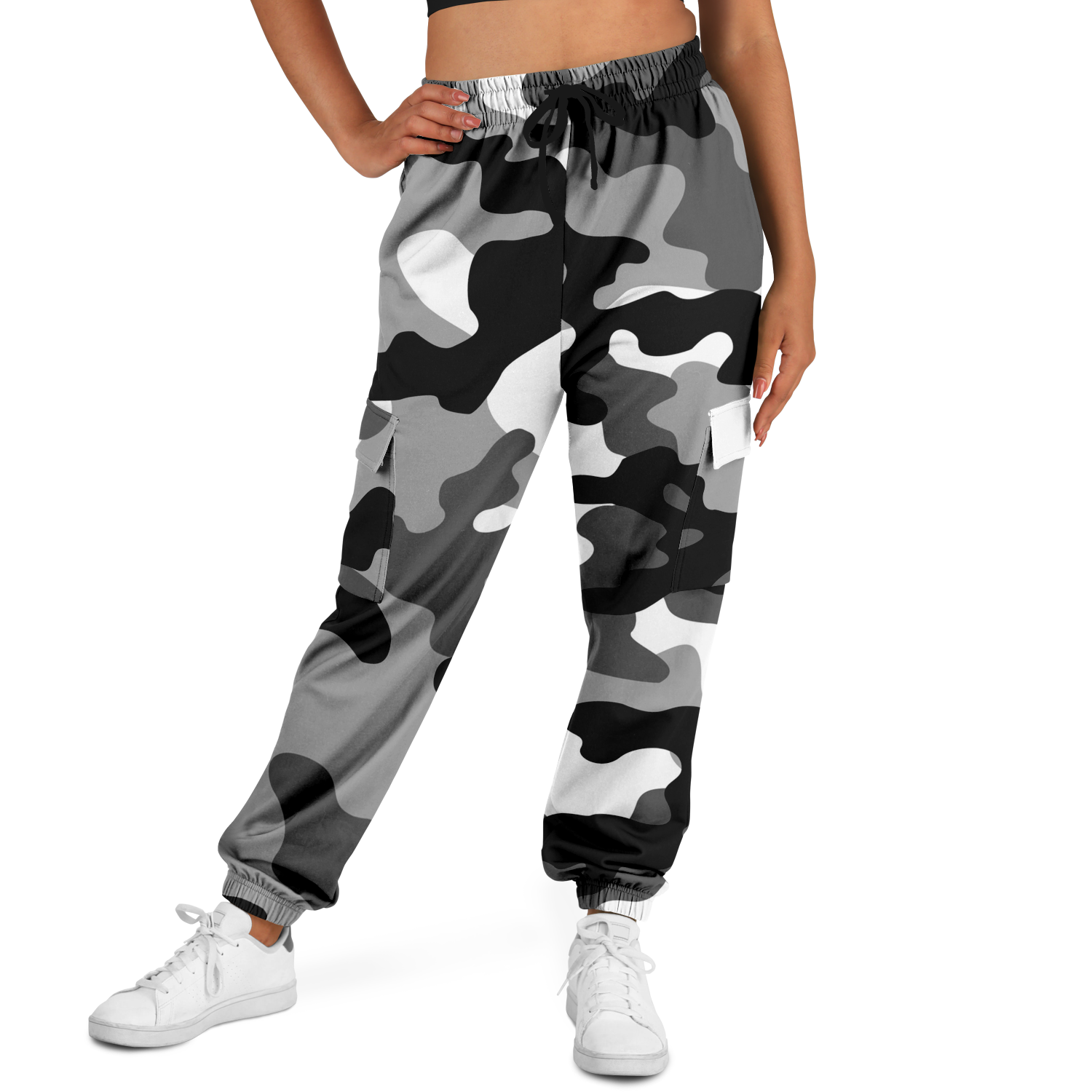 Camo Cargo Pants | Unisex | Black, White & Gray Camouflage