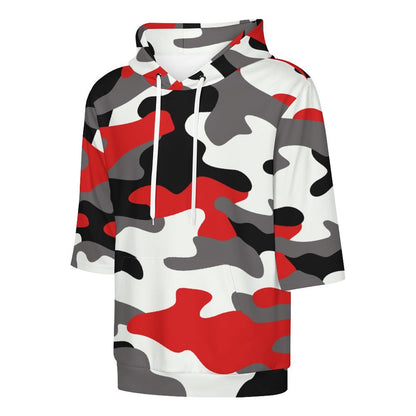 Short Sleeve Hoodie | Red, Black & White Camouflage