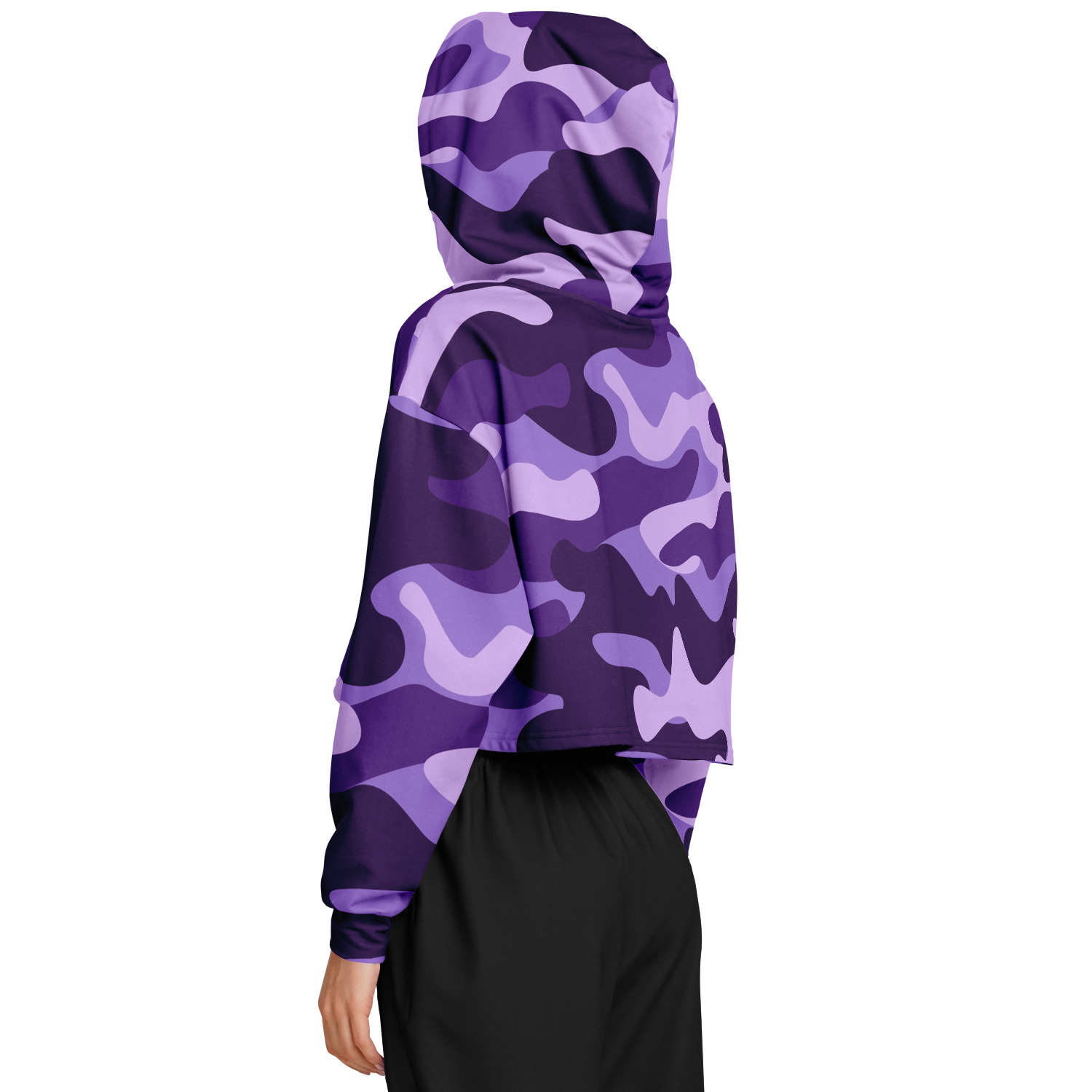 Cropped Hoodie For Women | Purple, Blue & Mauve Camouflage