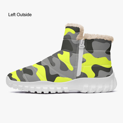 Camo Boots | Cotton-pad Fur Zipper Up | Yellow, Black & Gray