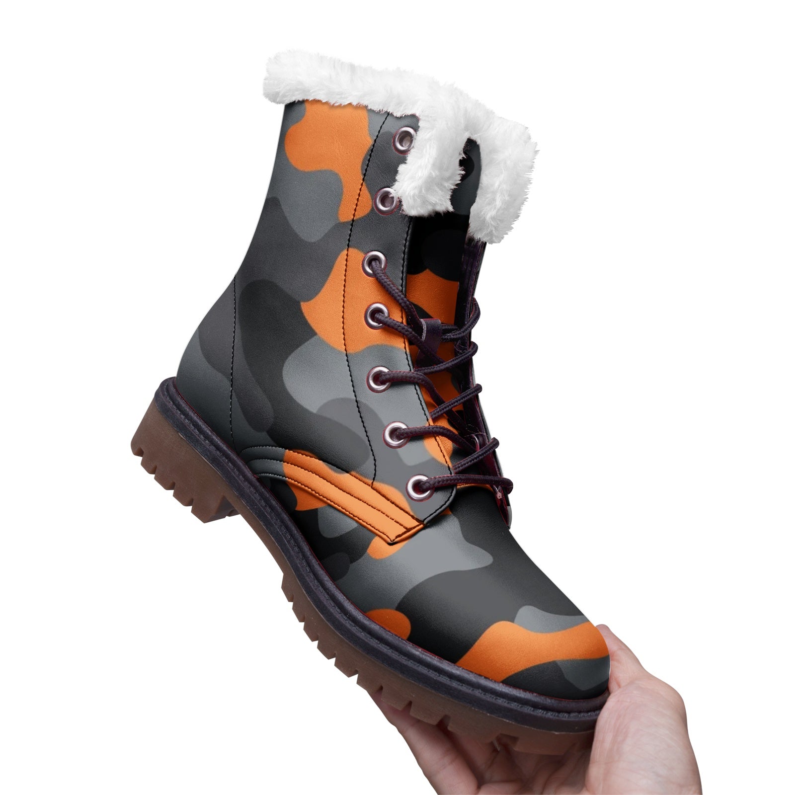 Snow Camo Boots | Orange, Black, and Gray Camouflage