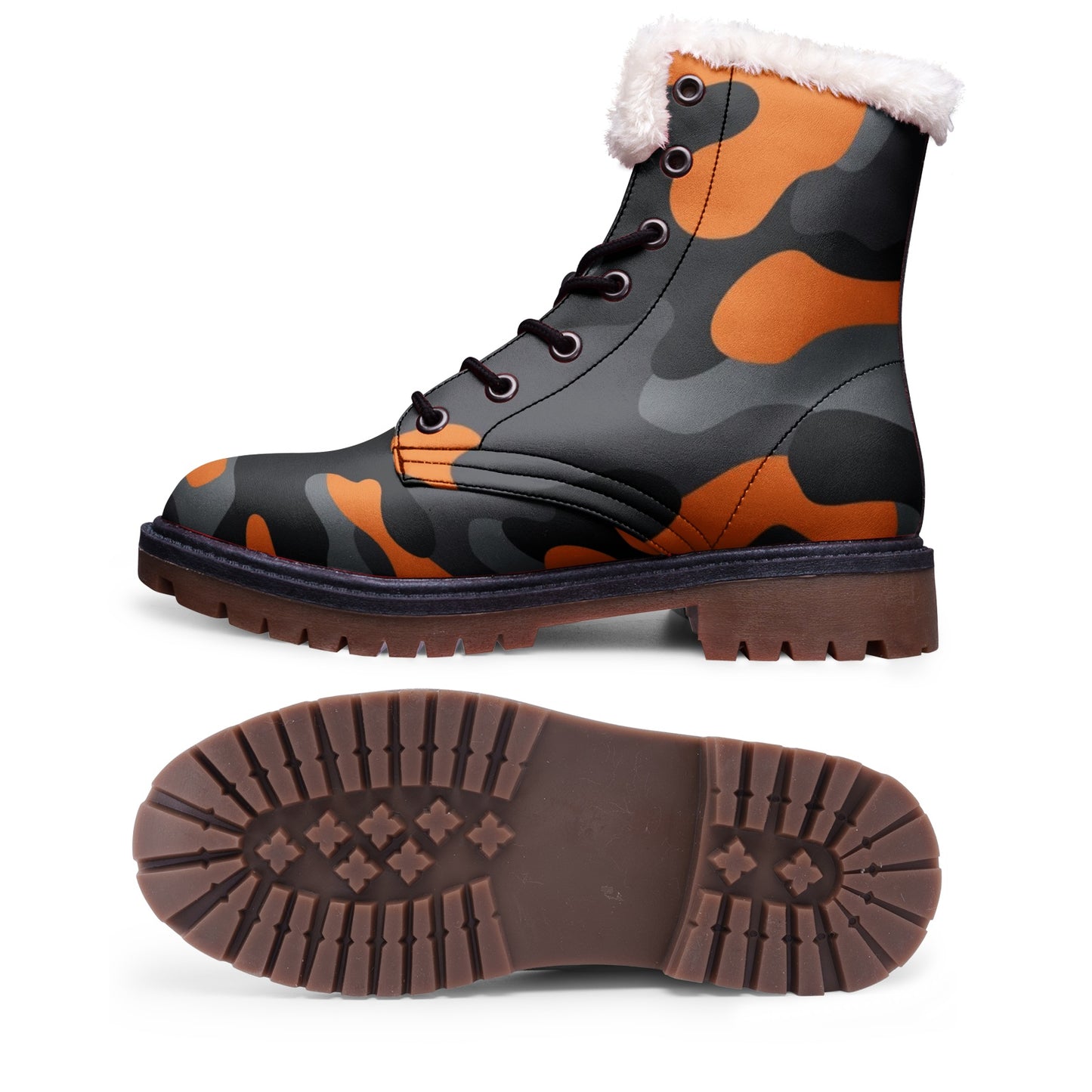 Snow Camo Boots | Orange, Black, and Gray Camouflage