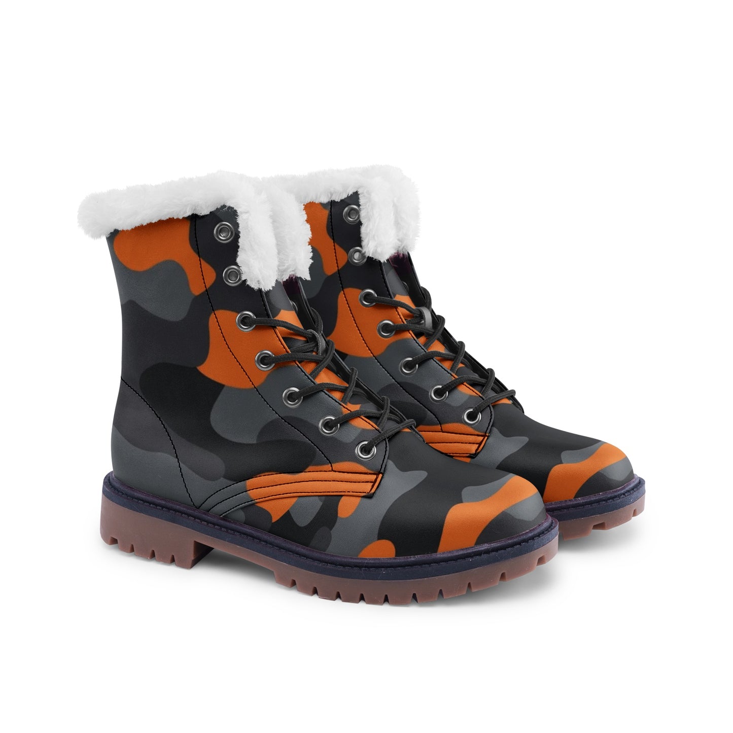 Snow Camo Boots | Orange, Black, and Gray Camouflage