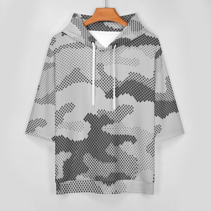 Short Sleeve Hoodie | Black & White Dotted Camouflage