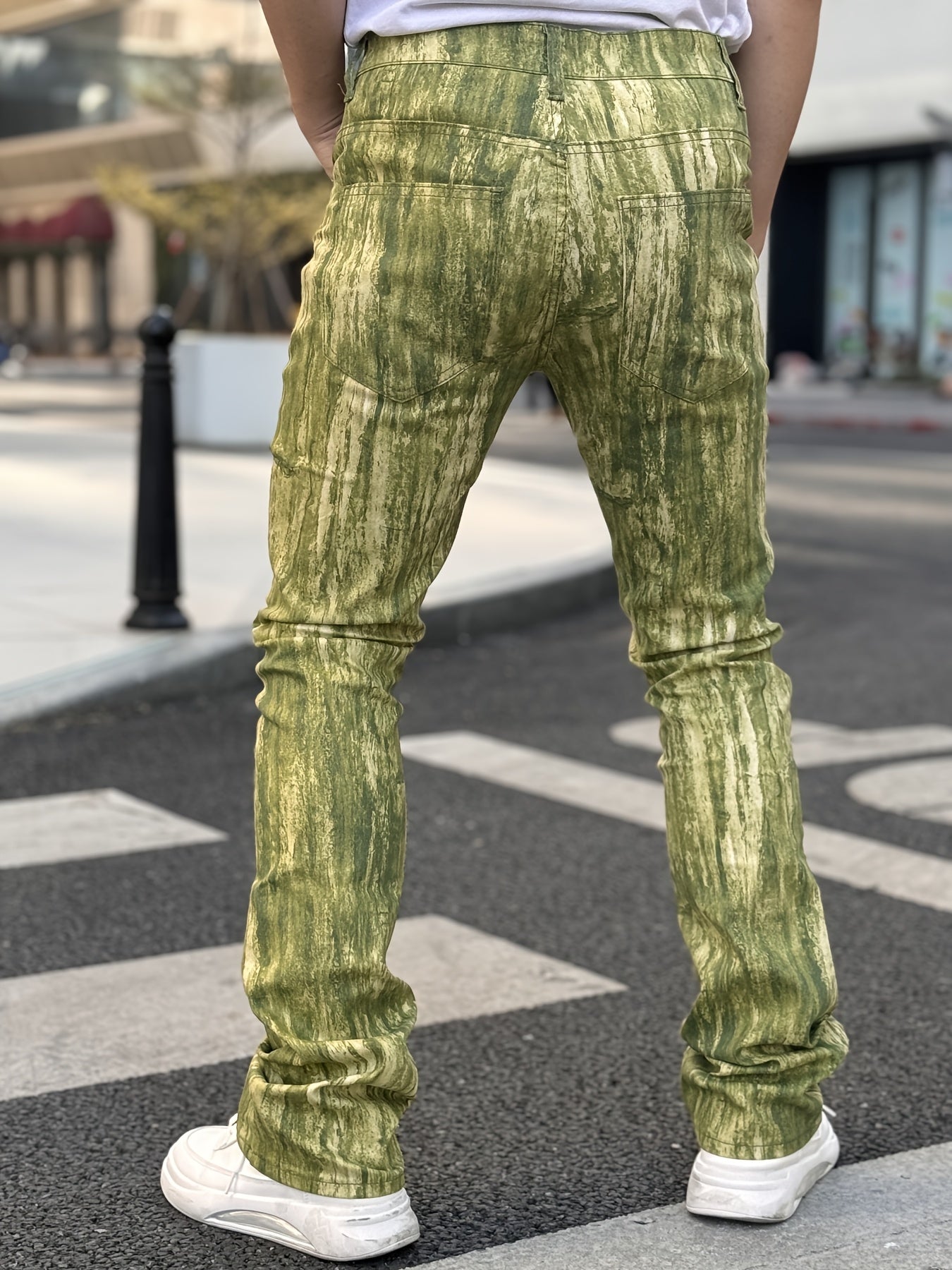 Men's Stretch Denim Flared Pants with 3D Digital Print