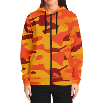 Zip-Up Hoodie | Orange & Red Camouflage