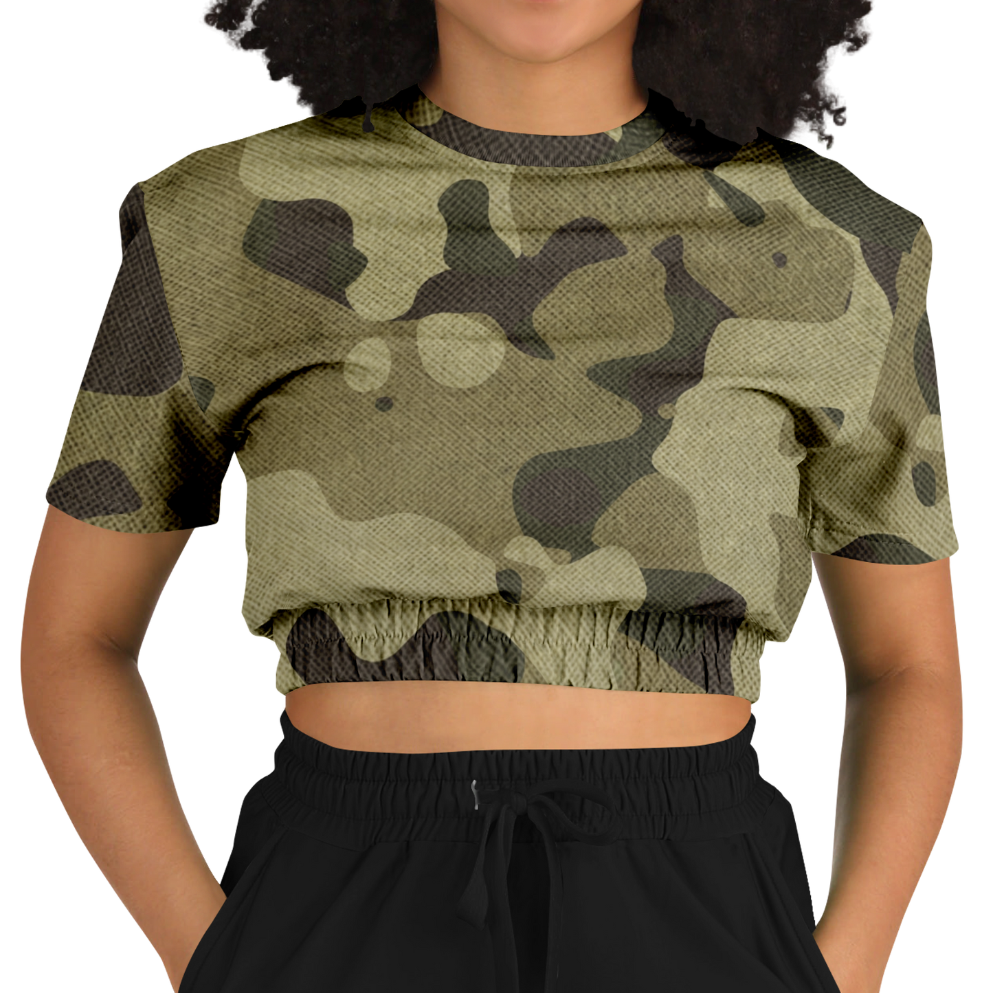 Camo Crop Top Sweatshirt | Green Fabric Camouflage