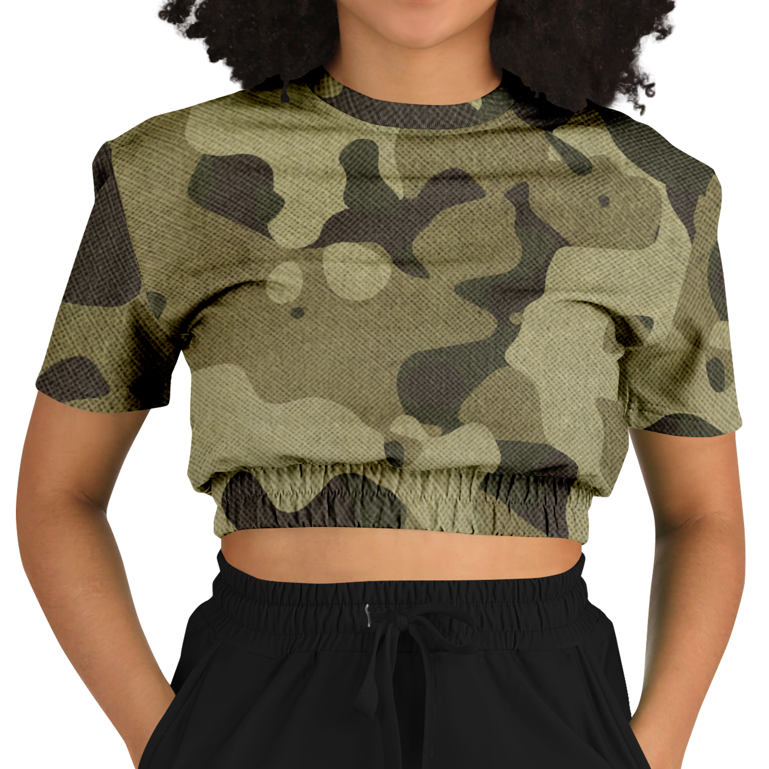 Camo Crop Top Sweatshirt | Green Fabric Camouflage