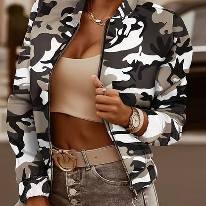 Women's Camo Jacket | Long Sleeves, Round Neck