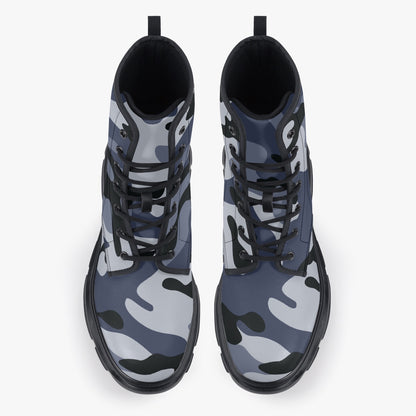 Chunky Boots | Leather in Light Blue Camouflage