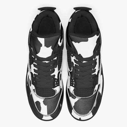 Camo Jordans AJ4 | Black and White Cow Print