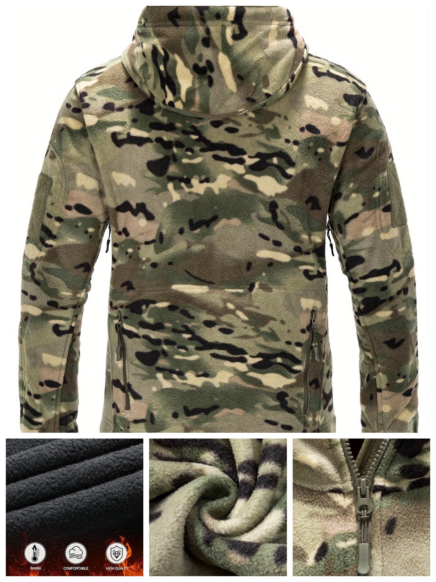 Men's Winter Fleece Jacket | Camo Hooded Warm Coat