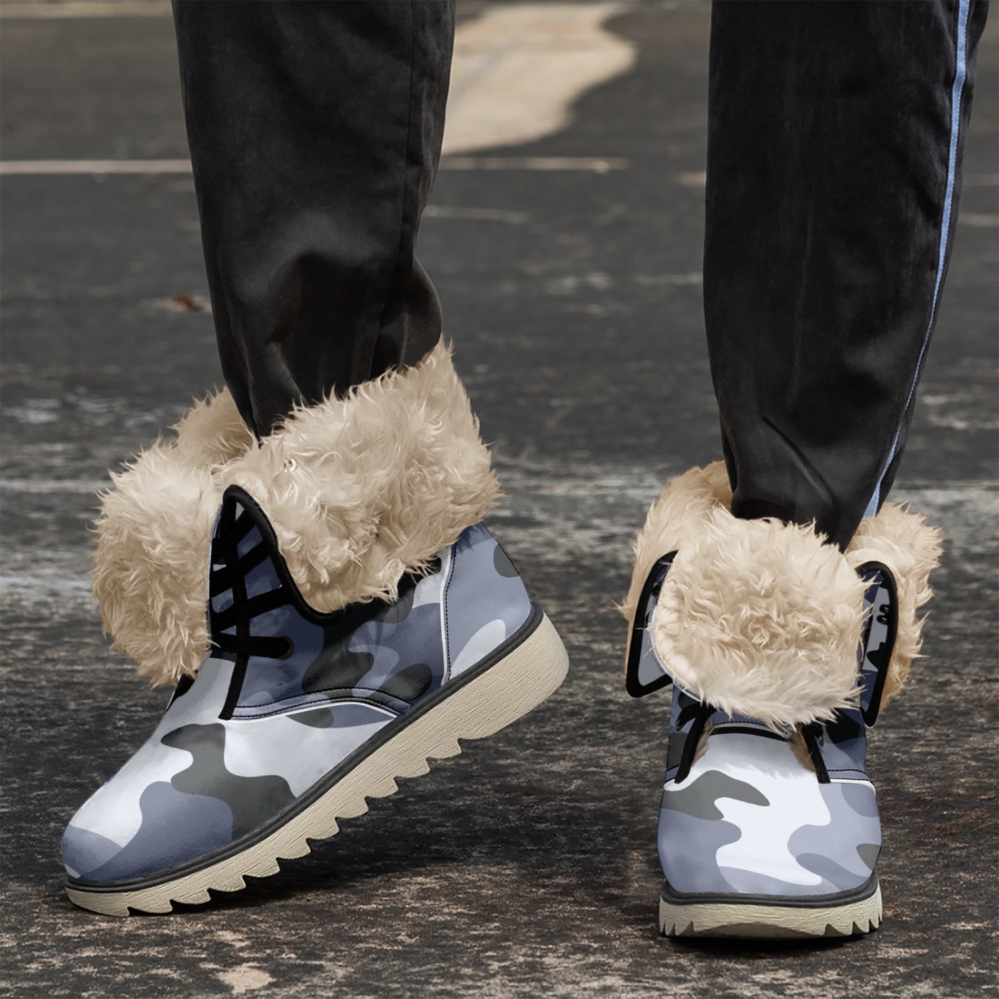 Camo Boots | Light Blue Cotton-Pad Fur Lining