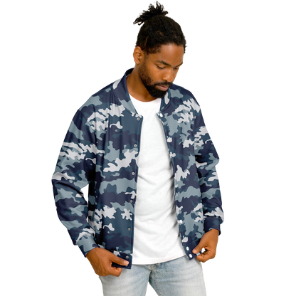 Baseball Jacket in Navy Blue Camouflage Print