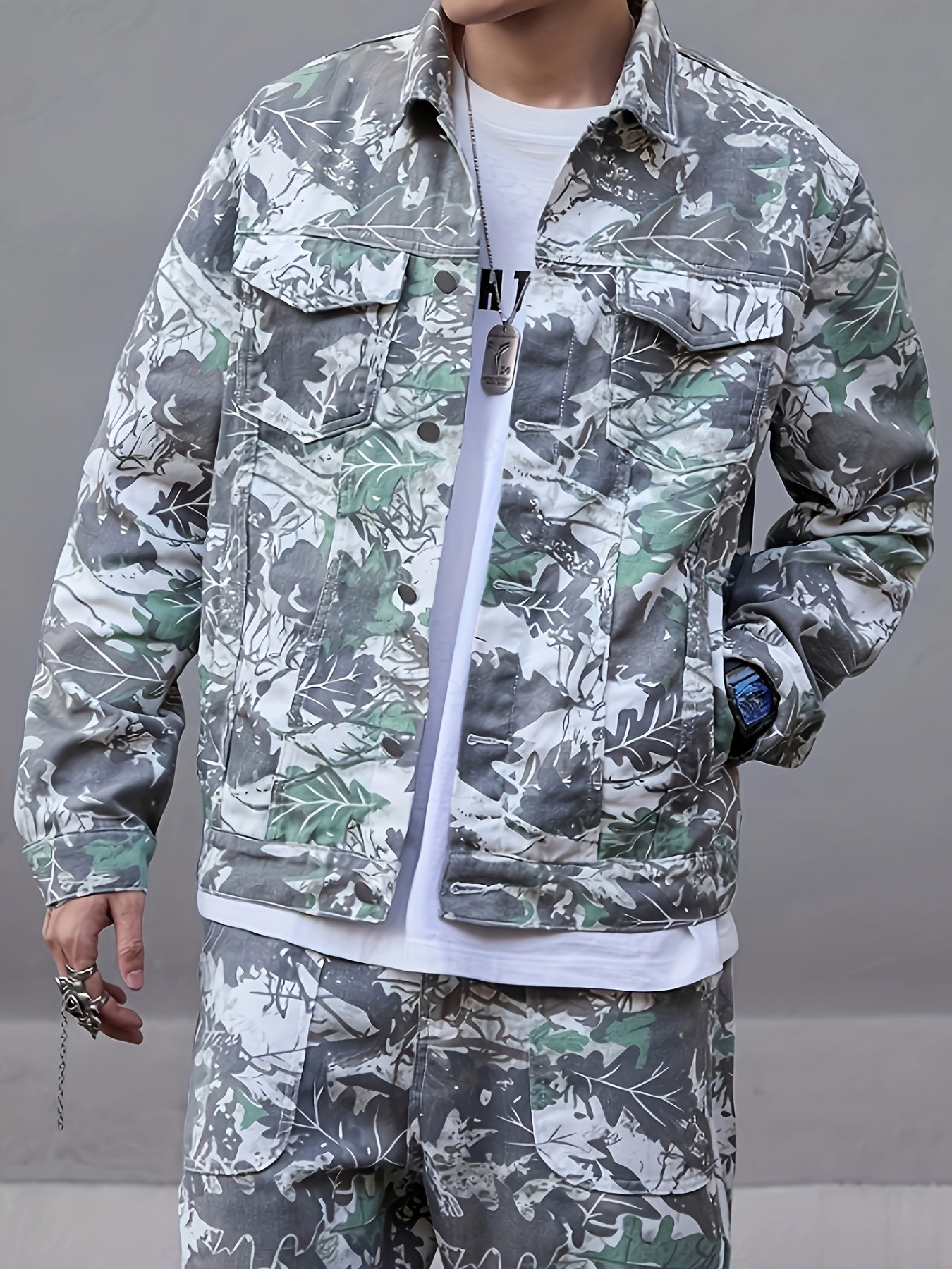 Men's Camo Print Denim Jacket | Cotton Blend, Sleeveless