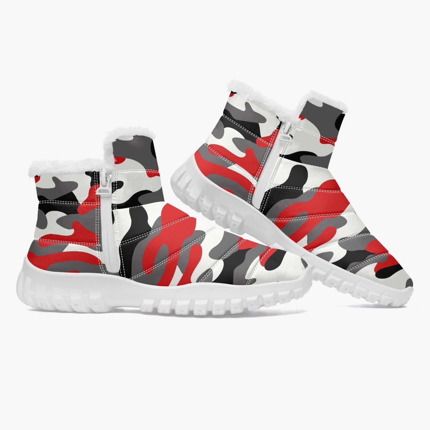 Camo Boots | Cotton-pad Fur Zipper Up | Red, Black and White