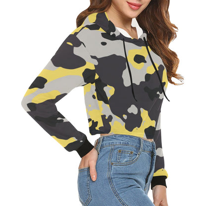 Cropped Camo Hoodie | Tight Fit | Yellow, Black, and Silver