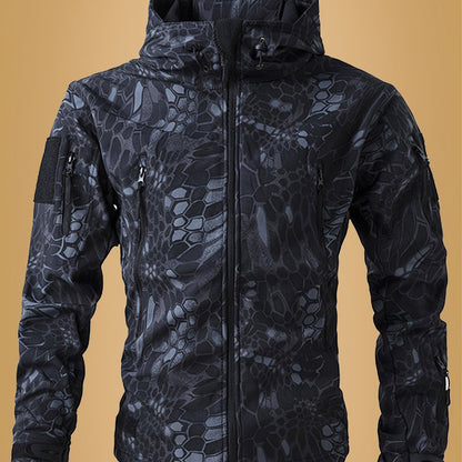 Men's Tactical Camo Windbreaker | Waterproof, Mid-Length Military Jacket with Hood