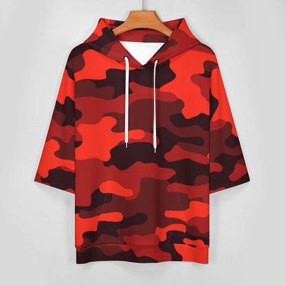 Short Sleeve Hoodie | Scarlet Red & Black Camouflage