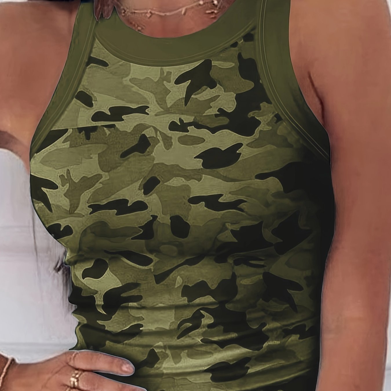 Camouflage Print Tank Top, Y2K Sleeveless Crew Neck Tank Top