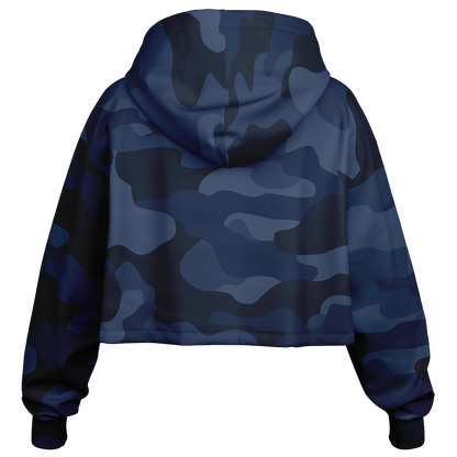 Cropped Hoodie For Women | Deep Blue Camouflage