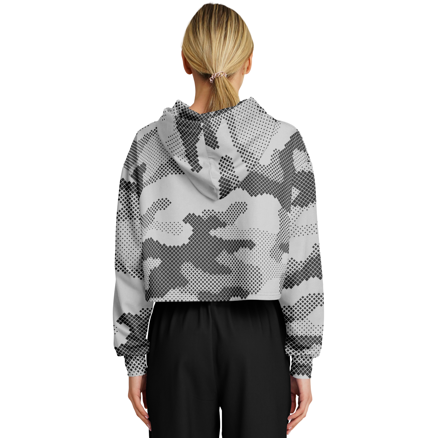 Cropped Hoodie For Women | Black & White Digital Dotted