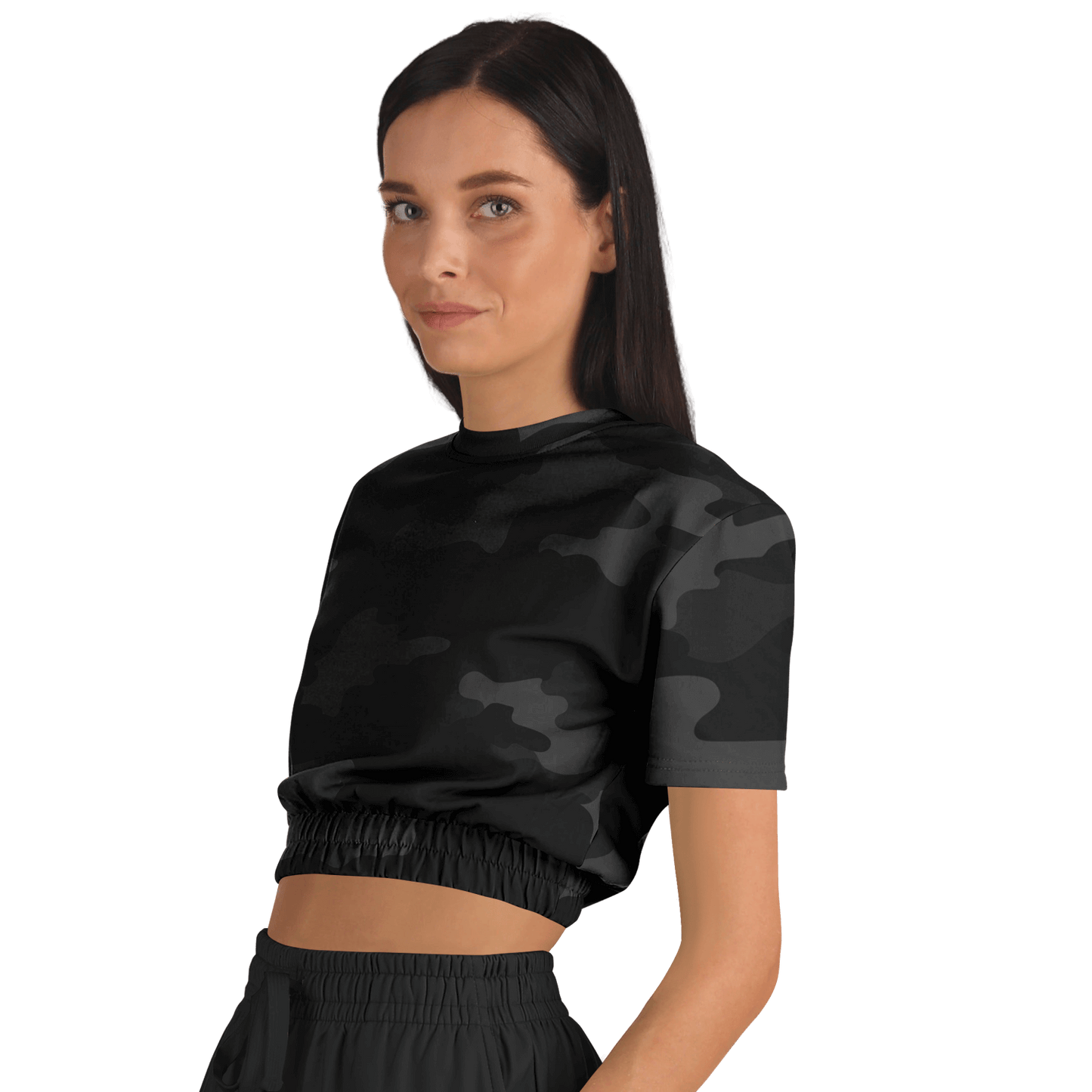 Camo Crop Top Sweatshirt | Black Camouflage