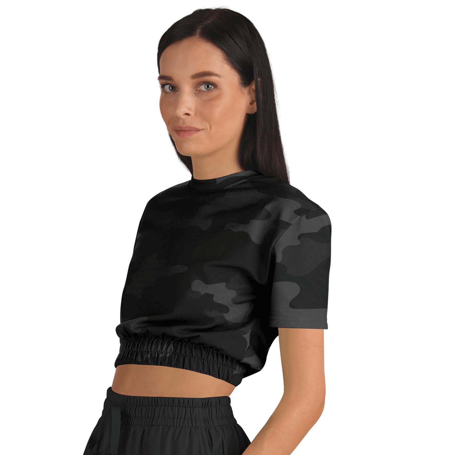 Camo Crop Top Sweatshirt | Black Camouflage