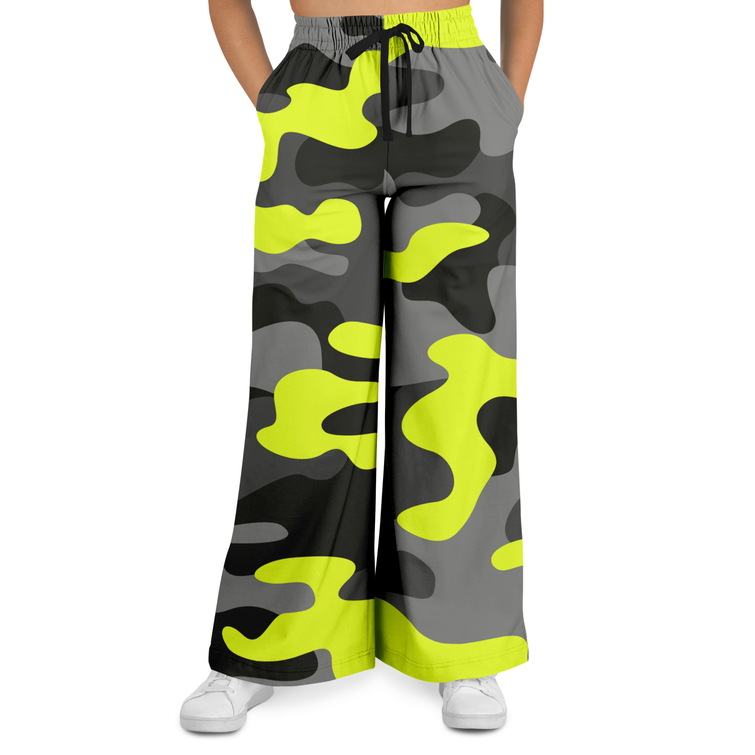 Camo Wide Leg Pants | Black, Gray & Yellow Camouflage