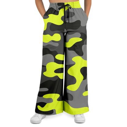 Camo Wide Leg Pants | Black, Gray & Yellow Camouflage