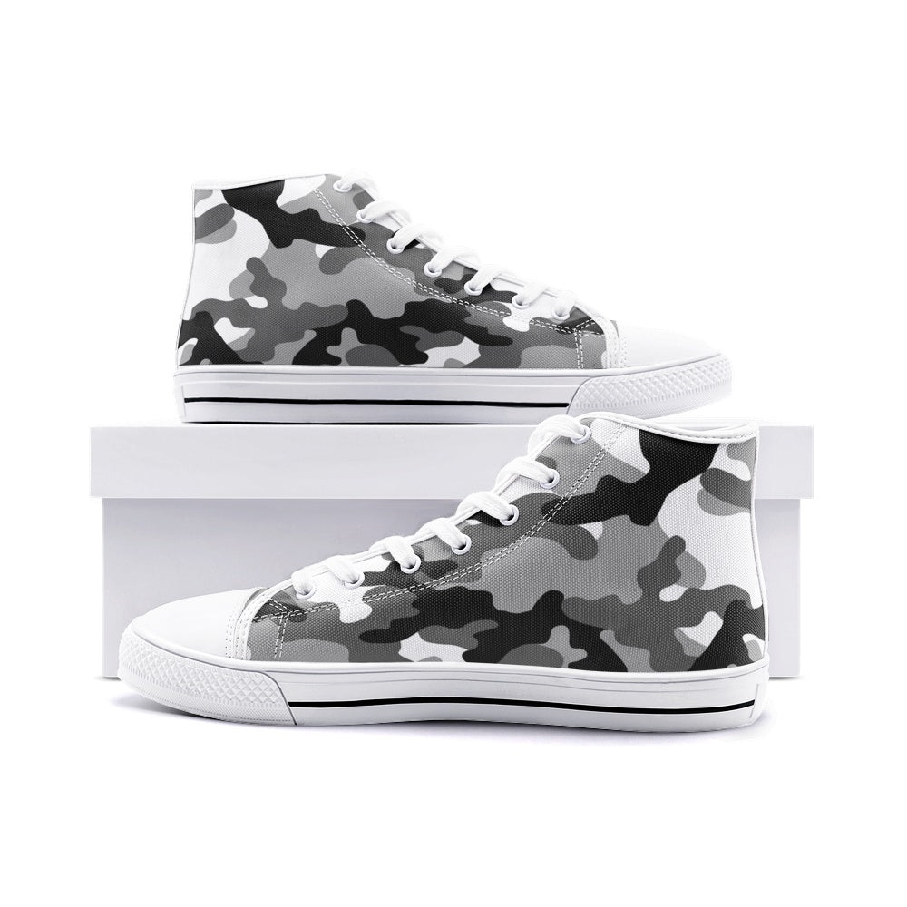 Camo Shoes | High Top Canvas | Black, White, and Gray