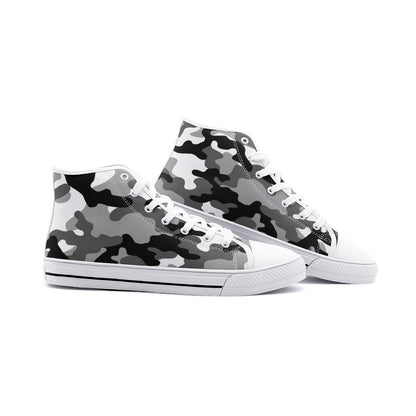 Camo Shoes | High Top Canvas | Black, White, and Gray