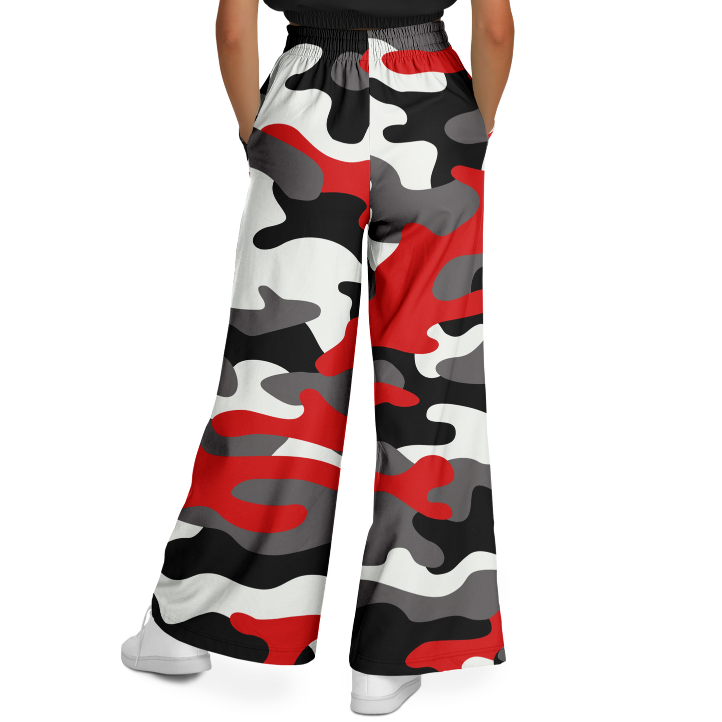 Camo Wide Leg Pants For Women | Red, Black & White Camouflage