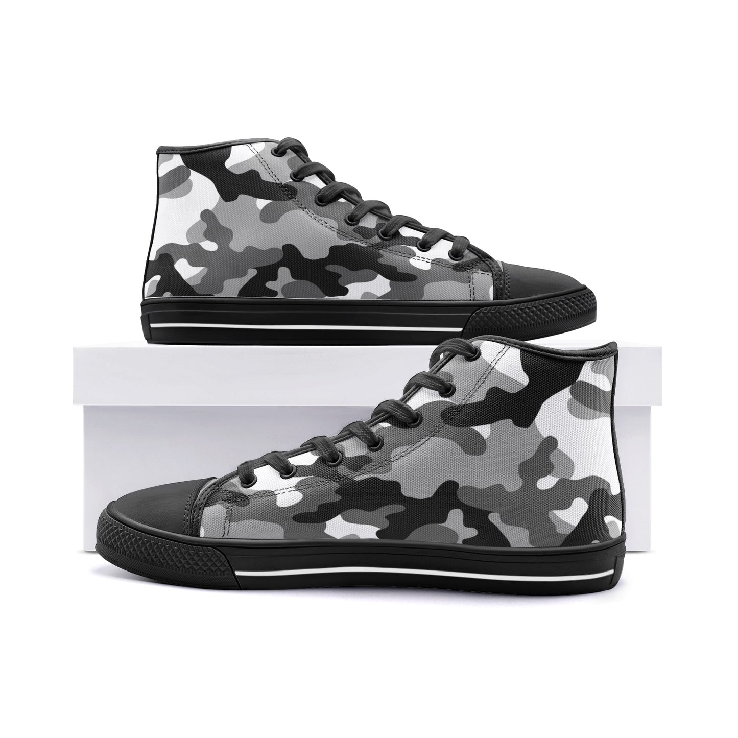 Camo Shoes | High Top Canvas | Black, White, and Gray