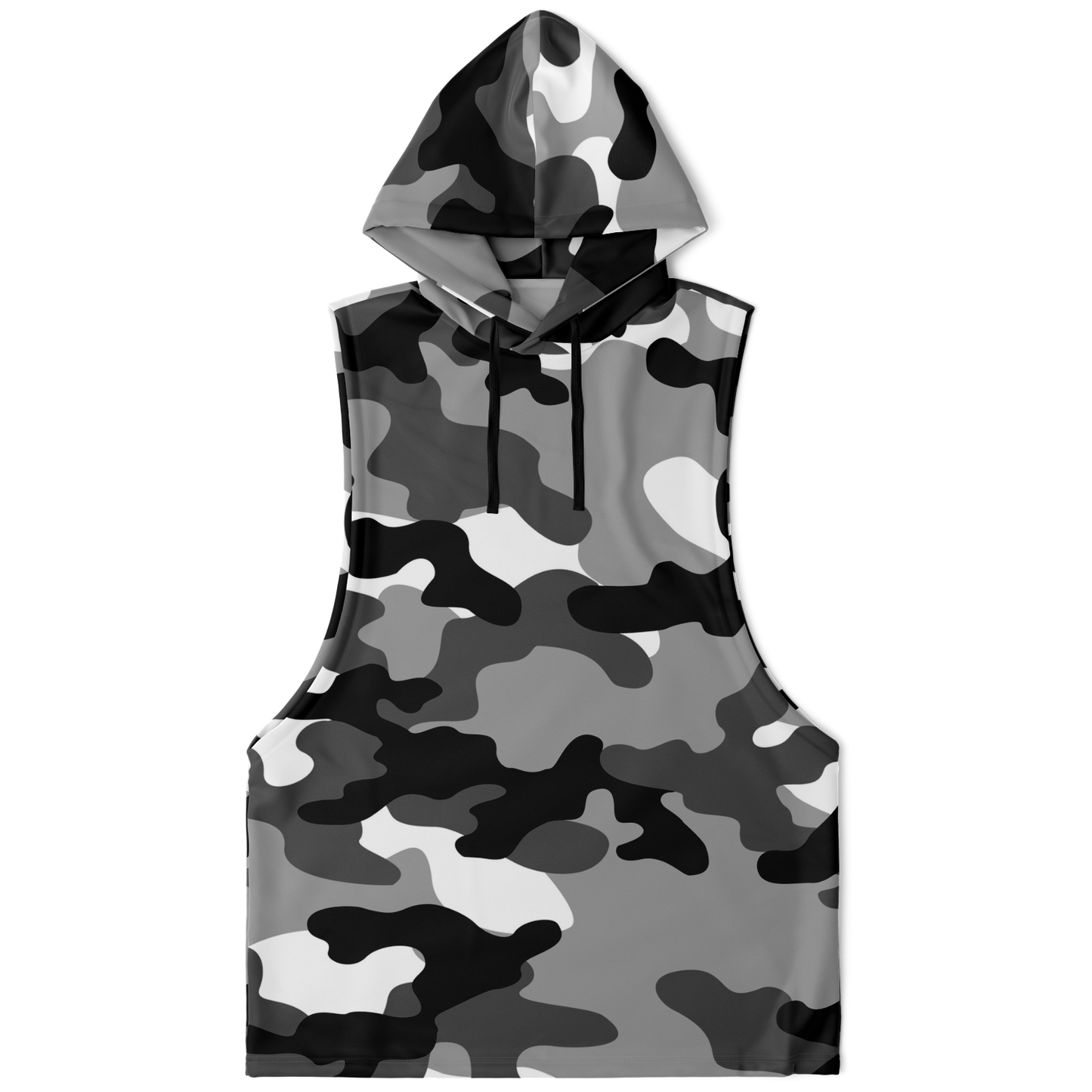 Sleeveless Hoodie | Black, White & Gray Camouflage