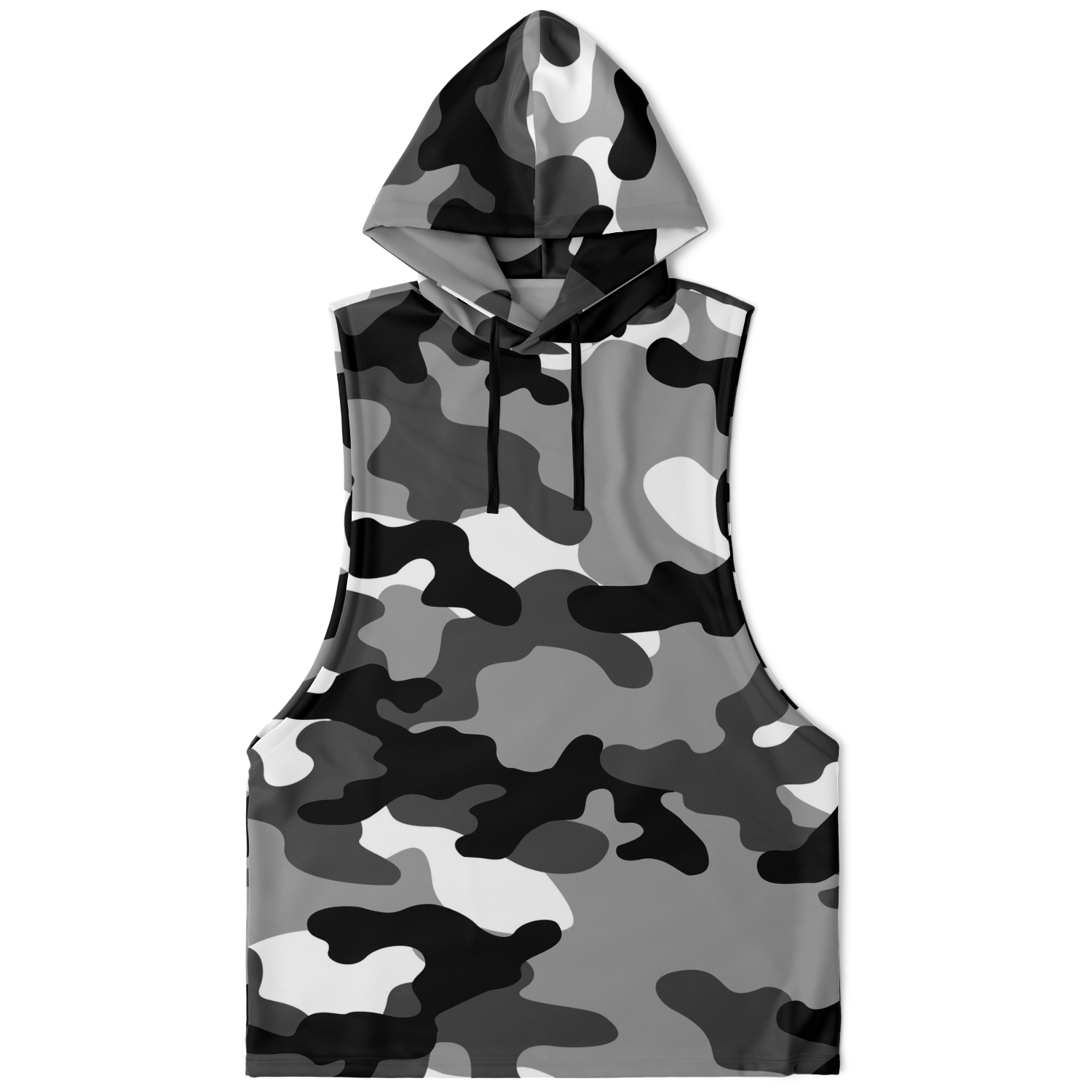 Sleeveless Hoodie | Black, White & Gray Camouflage