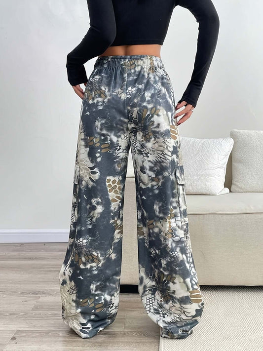 Women'S Camo Print Wide Leg Pants | Casual Loose Fit Drawstring Waist Trousers