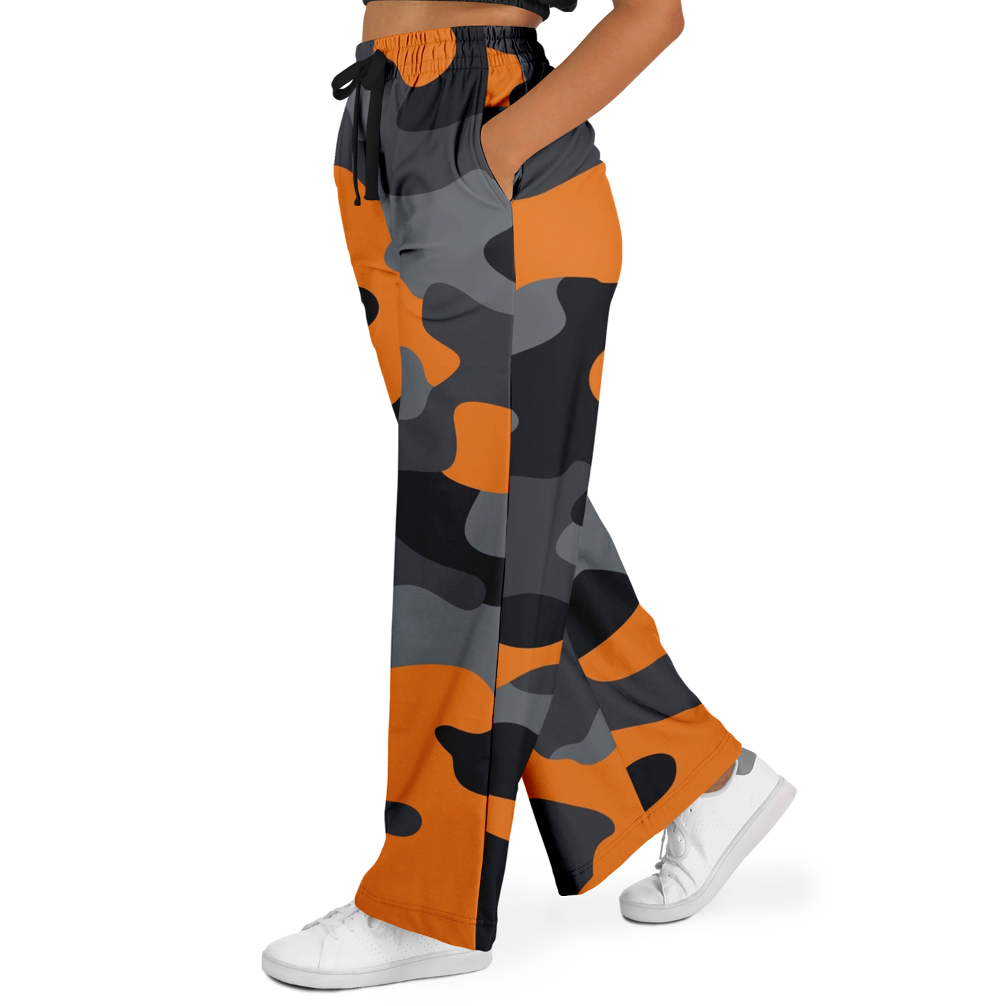 Camo Wide Leg Pants | Orange, Gray & Black Camouflage