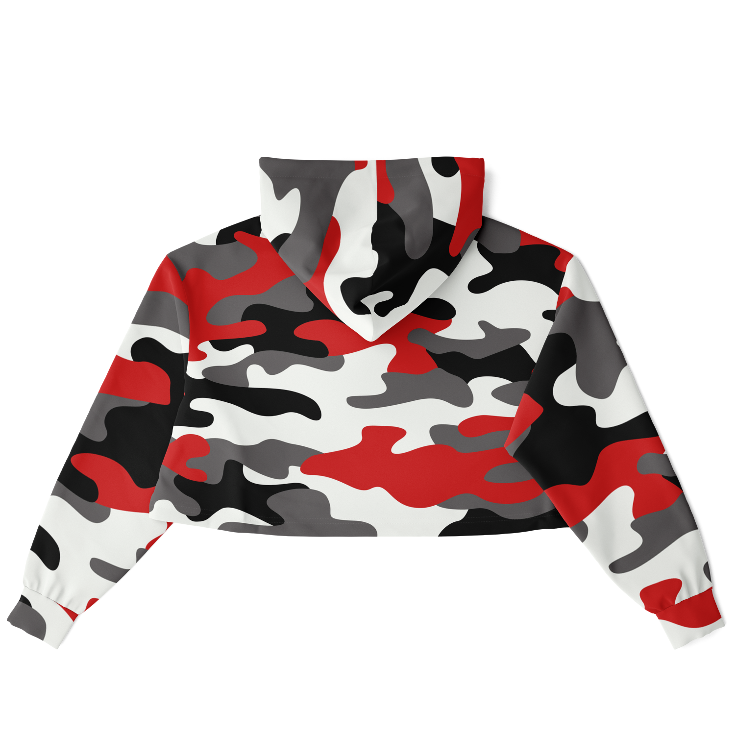 Cropped Hoodie For Women | Red, Black & White Camouflage