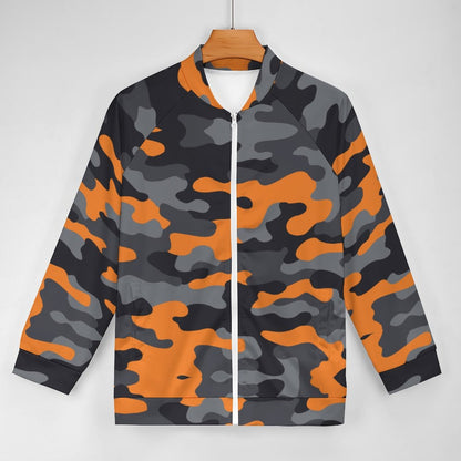 Camo Shirt | Raglan Zip-up | Orange, Black, and Gray