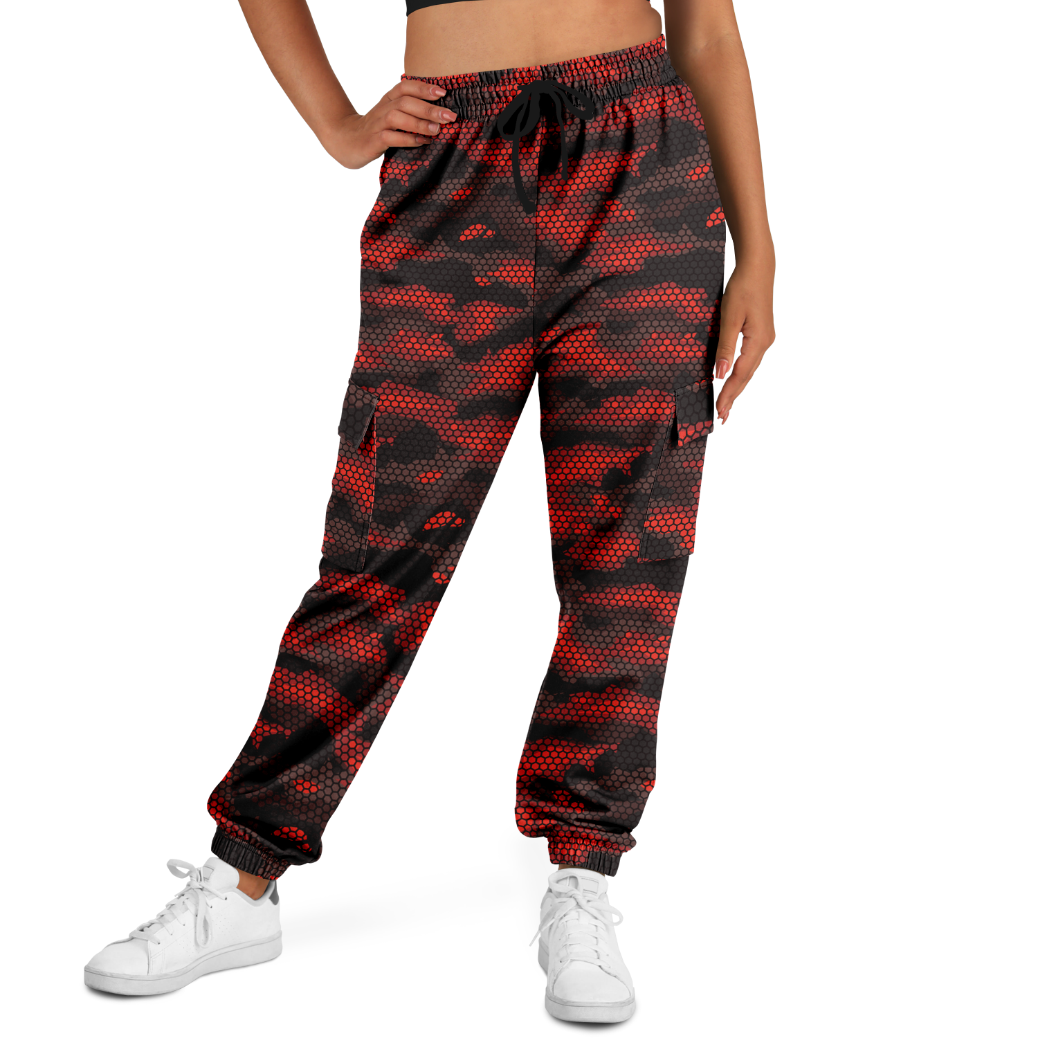 Red Camo Cargo Pants | Geometric Hive | Unisex