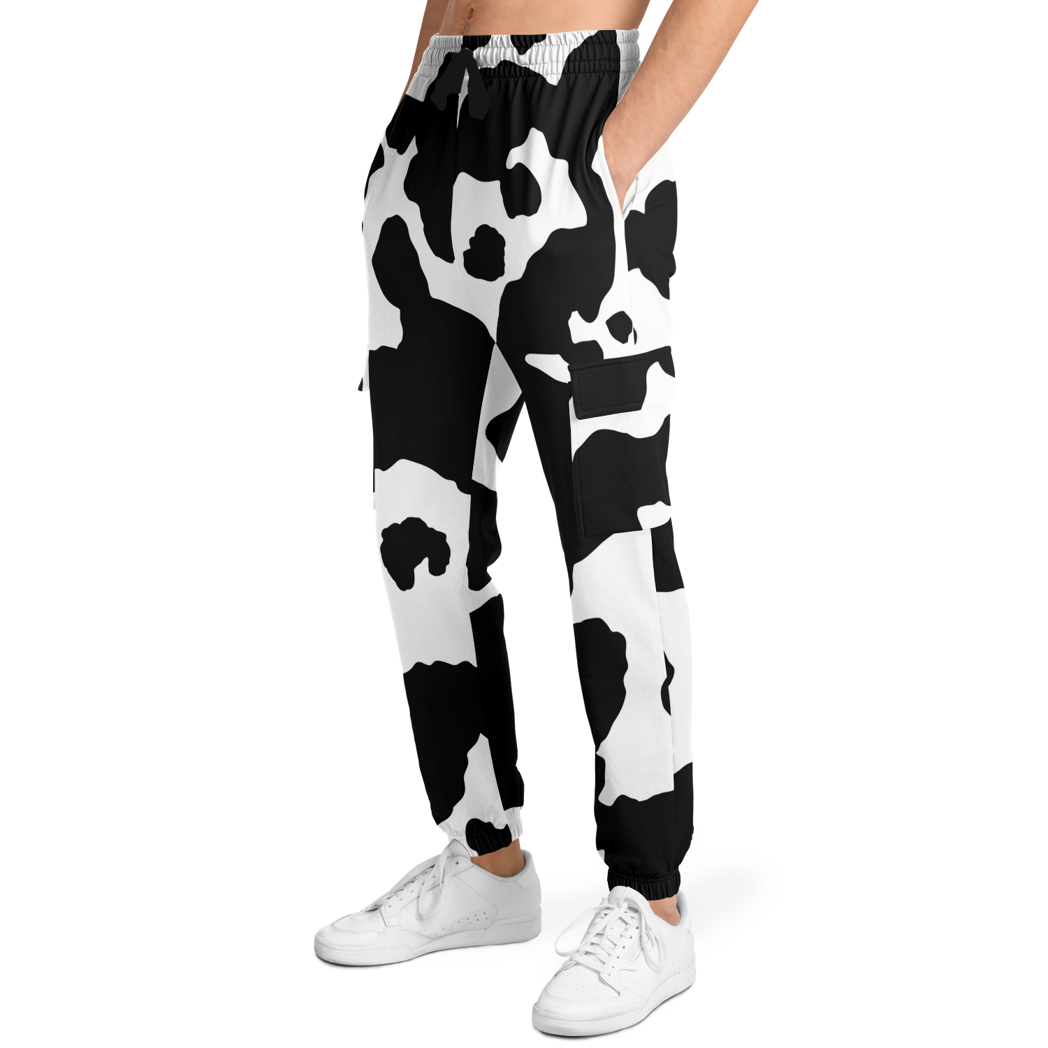 Camo Cargo Pants | Unisex | Black & White Cow Camouflage